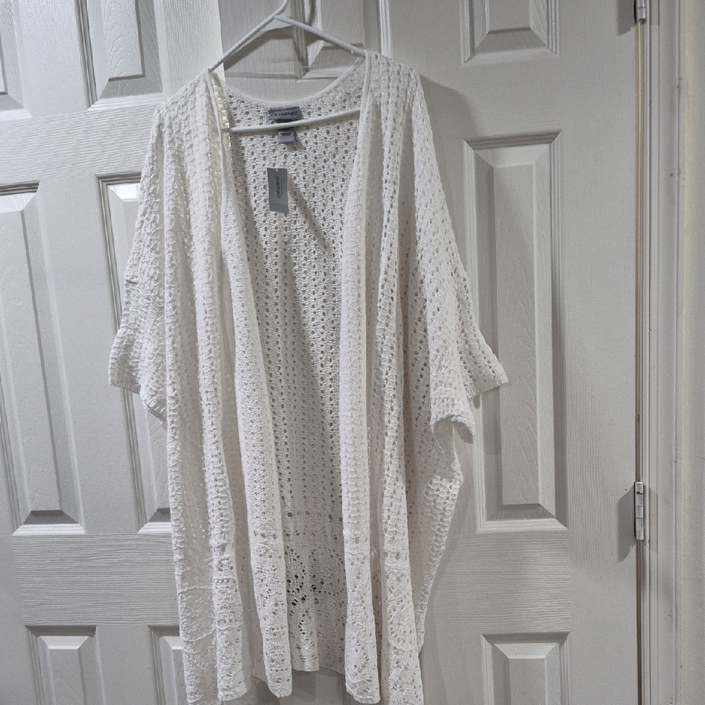 Catherines White Crochet Kamino Cape